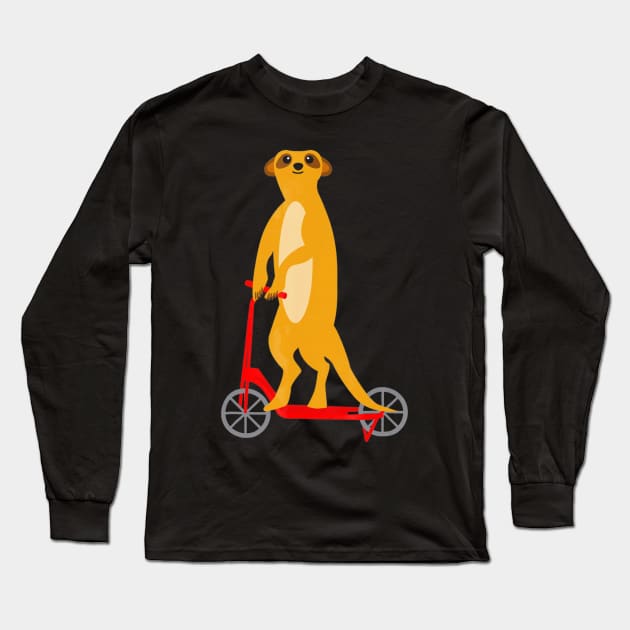 Meerkat Riding Scooter T Shirt For Men Women Boys Girls Long Sleeve T-Shirt by mlleradrian